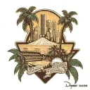 dodger stadium with Los Angeles skyline and palm trees in background  tattoo design idea