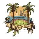 dodger stadium with Los Angeles skyline and palm trees in background  tattoo design idea