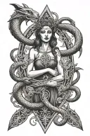 Hecate, protection rune, snake, dagger tattoo design idea