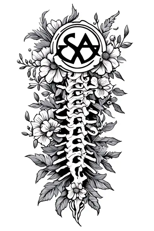NEDA symbol and SA survivor symbol with dainty floral vertical spine tattoo tattoo design idea