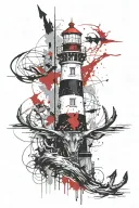 lighthouse, stag head and anchor tattoo design idea