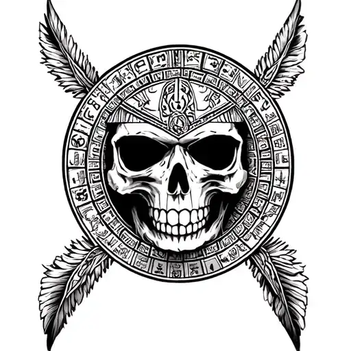 Aztec calendar , Raiders skull, LERMA tattoo design idea