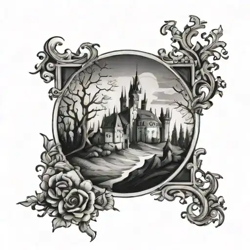 cemetery castle and scandinavia tattoo design idea