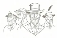 3 faces, one Viking warrior, one English gentleman with a tophat and one old Indian man tattoo design idea