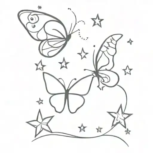 butterfly, stars, 777 and JJ tattoo design idea