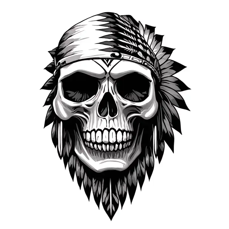 native Americans skull tattoo design idea