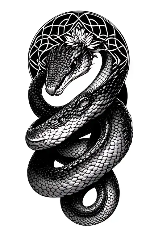 snake with flower of life and sacred geometric patterns incorporated  tattoo design idea