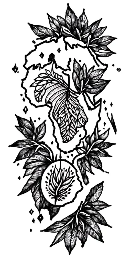 delicate tattoo of the African continent map showing tattoo design idea
