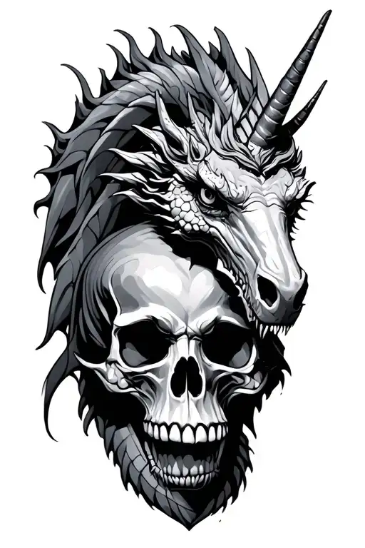 dragons, unicorn and skulls  tattoo design idea