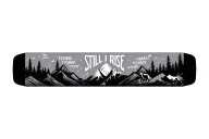 Abstract armband with a motorcycle mountains, trees, 2 dogs, VII number, still i rise quote and 13.068866,74.992779 tattoo design idea