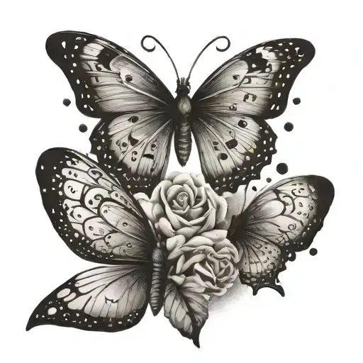 Create a tattoo design symbolizing motherhood with a heart and butterfly motif in a dotwork style tattoo design idea