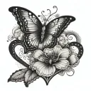 Create a tattoo design symbolizing motherhood with a heart and butterfly motif in a dotwork style tattoo design idea