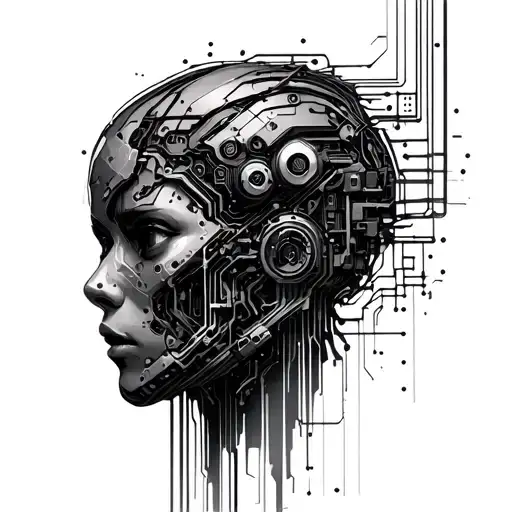 cybernetics cyberpunk circuit. lines and switches tattoo design idea