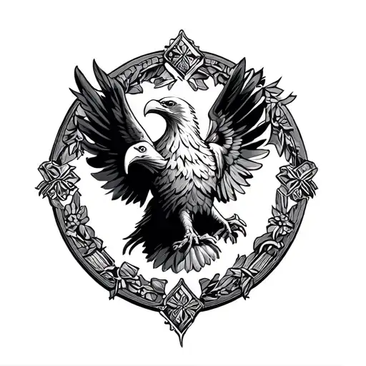 aigle imperial logo surrounded tattoo design idea