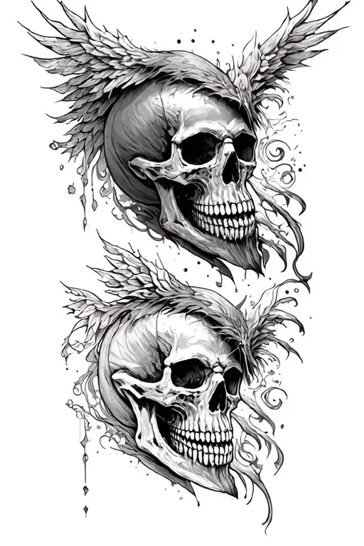 Good vs evil with skulls tattoo design idea