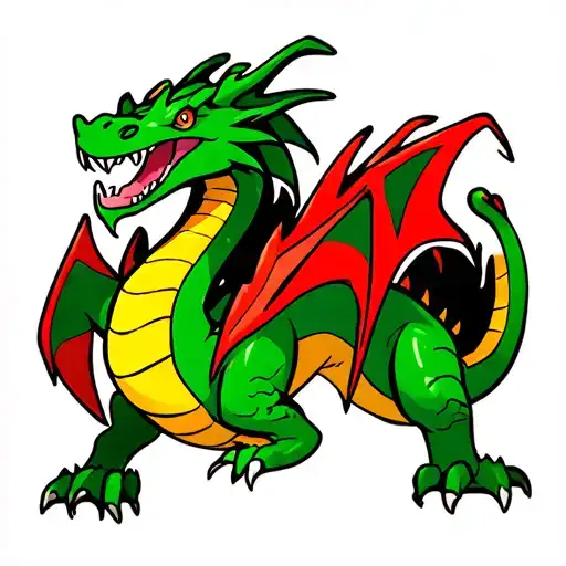 green yellow and red Dragon  tattoo design idea