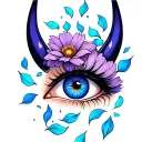 BLUE DEVILS EYE WITH FLOWER PETALS FALLING OFF tattoo design idea