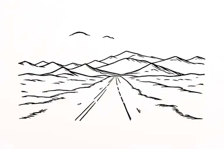 desert landscape with road tattoo design idea