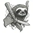 sloth with a tomahawk behind it.  tattoo design idea