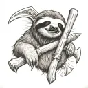 sloth with a tomahawk behind it.  tattoo design idea