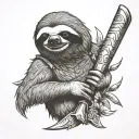 sloth with a tomahawk behind it.  tattoo design idea