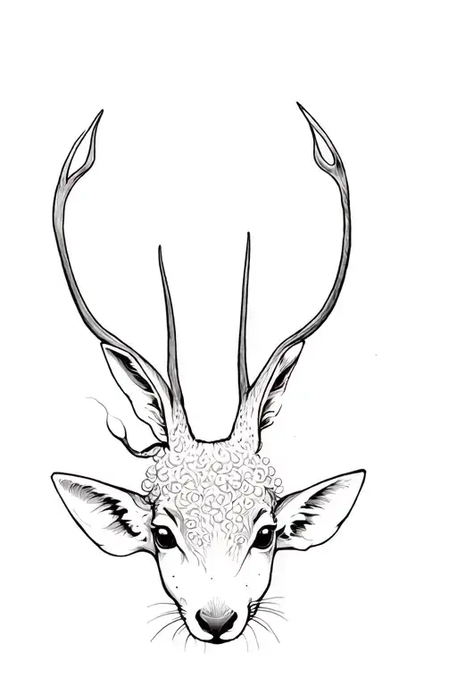 a freckled curly hare's head tilted onto a deer's head with a horizontal scar across the bridge of its nose tattoo design idea