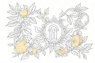 key hole surrounded by vine with lemons tattoo design idea