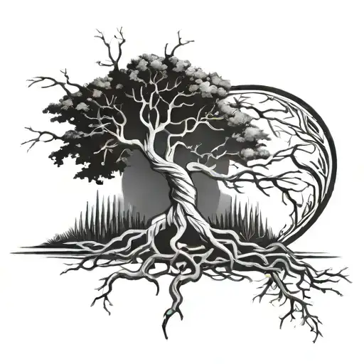 tree roots, Perry, lightning bolt,  tattoo design idea