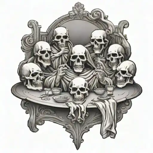Last supper skull heads looking tattoo design idea