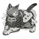 samurai cat sitting tattoo design idea