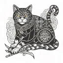 samurai cat sitting tattoo design idea