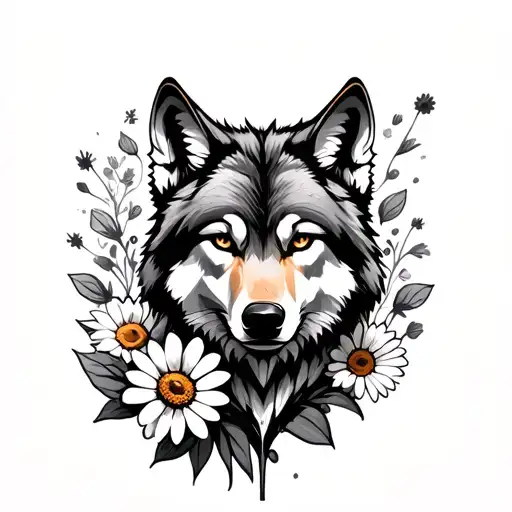 Jet Pilot, Wolf, Daisies tattoo design idea