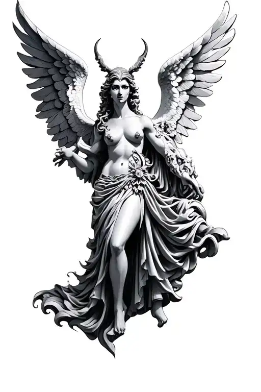 half angel half demon statue tattoo design idea