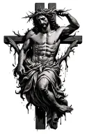 Jesus with bleeding crown of thorns on the cross intertwined tattoo design idea