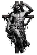 Jesus with bleeding crown of thorns on the cross intertwined tattoo design idea