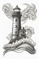lighthouse with waves crashing tattoo design idea