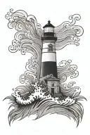 lighthouse with waves crashing tattoo design idea