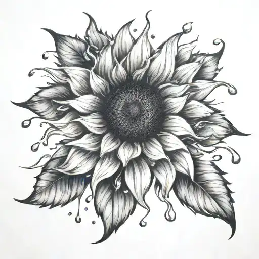 sunflower rain drops falling tattoo design idea