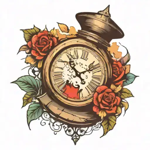 clock with cracks and hourglass  tattoo design idea