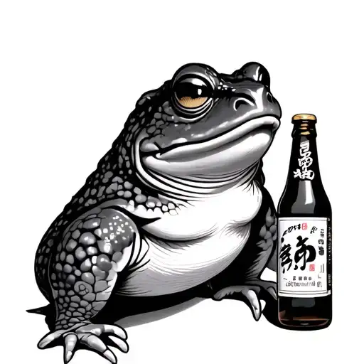 jinro toad standing behind soju bottle tattoo design idea