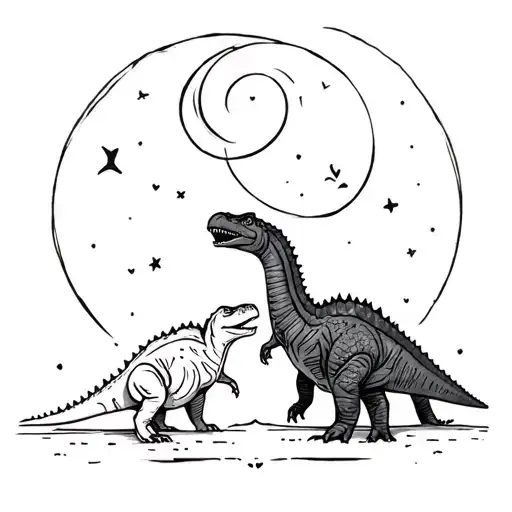 Trex and stegosaurus in love you to the moon tattoo design idea