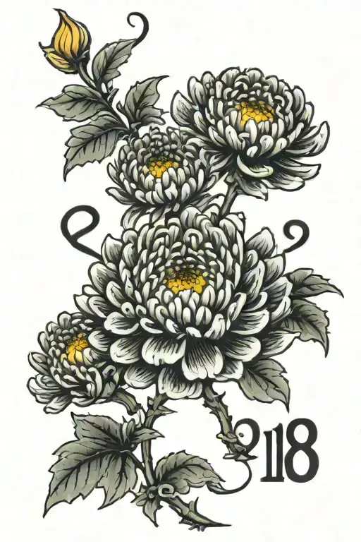 Chrysanthemum with number 18 tattoo design idea