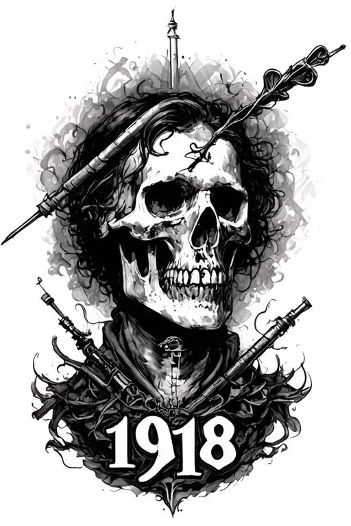 A tattoo on the theme of the plague that occurred in 1918. There should be numbers 1918 in the center in the lower part of the sketch tattoo design idea