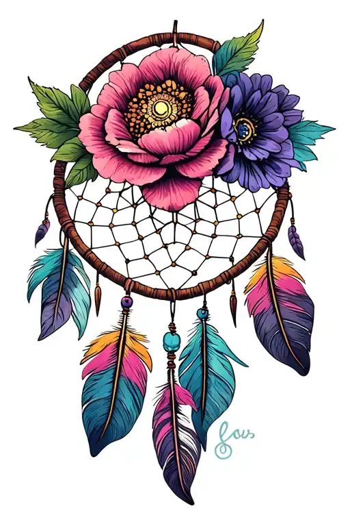 dreamcatcher flowers tattoo design idea