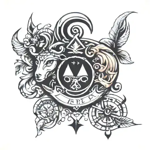 Aries, Libra and Pisces symbols combined tattoo tattoo design idea