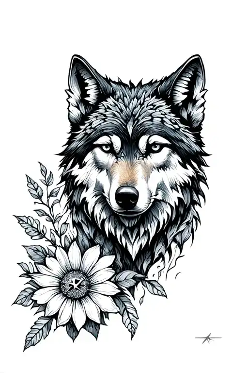 wolf head vegvisir viking compass flower blooming water tattoo design idea