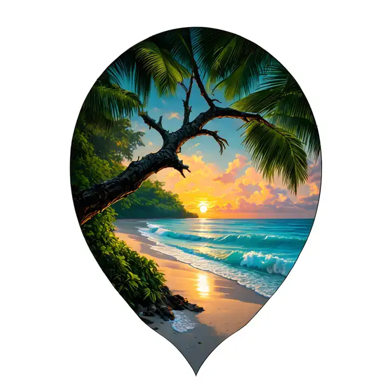 costa rica guanacaste tree branch and sunset beach tattoo design idea