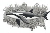 killer whale with shading swimming over a coral reef tattoo design idea