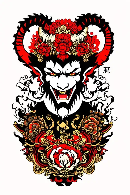 Japanese, demon, evil tattoo design idea