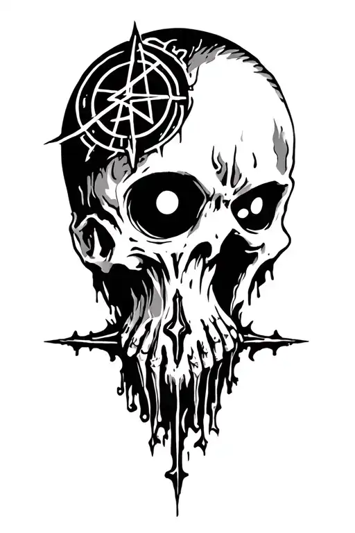 occultism symbologies anarchy symbol in the background tattoo design idea